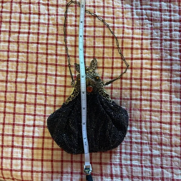 Vintage Beaded Evening Bag with Ornate Metal Frame - Picture 12 of 12